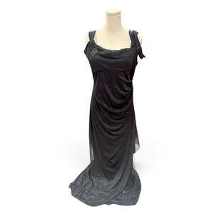 Alex Evenings Black Glitter Cold Shoulder Column Gown Size 10
